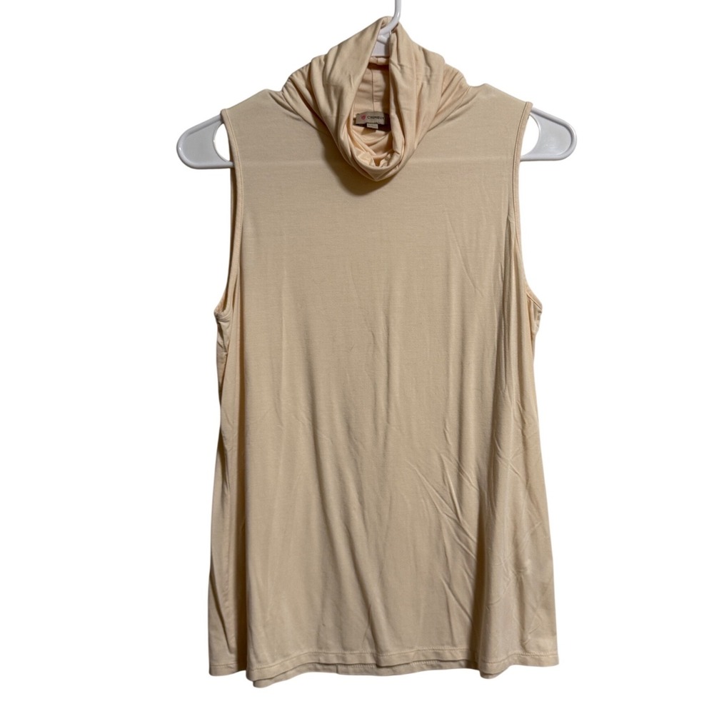 Cremieux Womens Sleeveless Turtleneck Top Peach Cream Rayon Stretch Size S